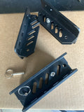 Black metal quick release awning brackets for vehicle awning and overland awnings